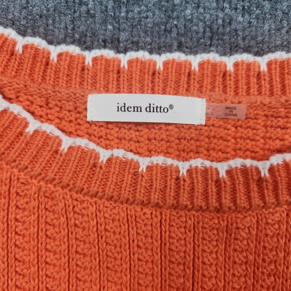 Idem Ditto Orange Cotton Ribbed Knit Cropped Sweater Vest Scalloped Trim Small - Picture 2 of 6
